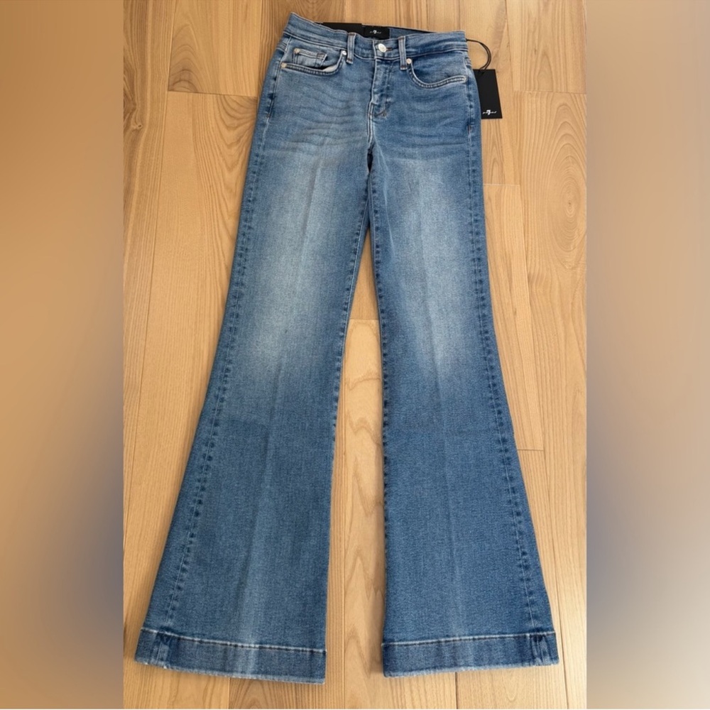 7 For All Mankind Tailorless Dojo Jeans Women's Flare Leg Trousers NWT Size 25 - Picture 2 of 8